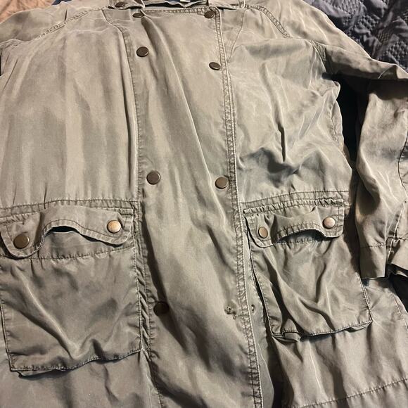 Francesca’s Blue Rain Olive Green Twill Utility Jacket Snap Buttons, Small S / M - Picture 9 of 14